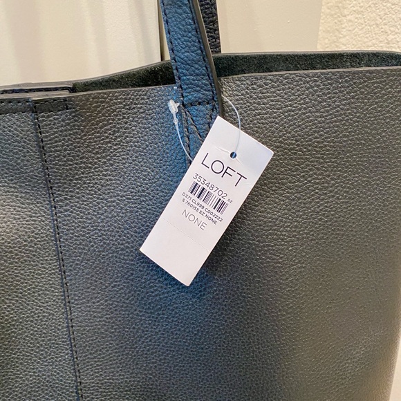 LOFT Pebble Leather Black Tote Bag New - Picture 3 of 5